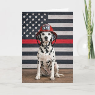 Verjaardag Dalmatische hond met brandweerhelm Kaart