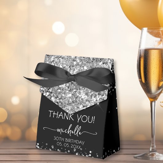 Verjaardag Dank u Zilveren Glitter Monogram Script Bedankdoosjes