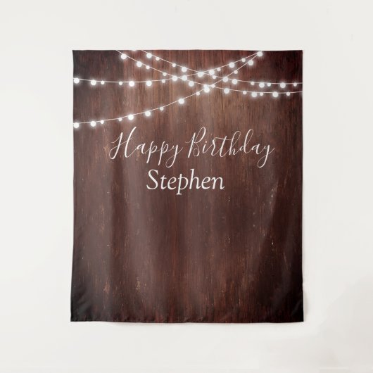 Verjaardag Dark Rustic String Lights Hout Custom Wandkleed (Voorkant)