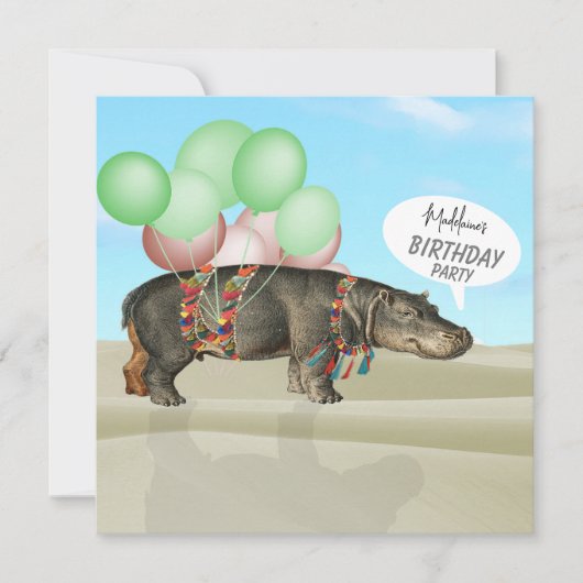 Verjaardag Desert Fun Hippo Ballonnen Kleurrijk Kaart (Voorkant)