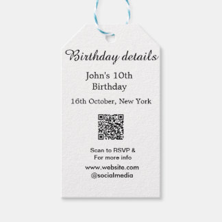 Verjaardag details 10e verjaardag scan QR websiteR Cadeaulabel