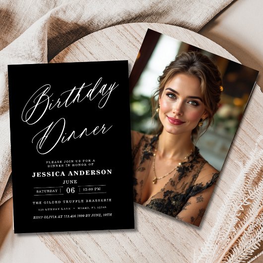 Verjaardag Diner Foto Zwart-wit Modern Kaart
