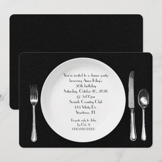 Verjaardag Diner Party Invite op zwart Kaart (Voorkant / Achterkant)