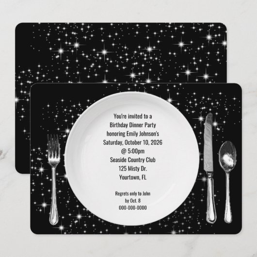 Verjaardag Diner Party Op Sterren Uitnodiging (Voorkant / Achterkant)