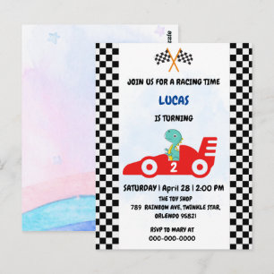 Verjaardag Dinosaur race auto jongen rood racen ki Briefkaart