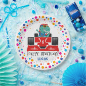 Verjaardag Dinosaur race auto jongen rood racing k Papieren Bordje (Feest)