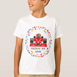 Verjaardag Dinosaur race auto jongen rood racing k T-shirt