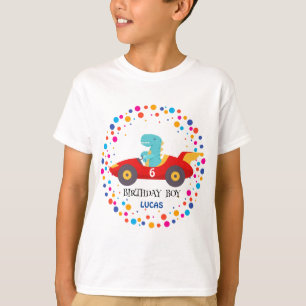 Verjaardag Dinosaur race auto jongen rood racing k T-shirt
