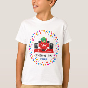 Verjaardag Dinosaur race auto jongen rood racing k T-shirt