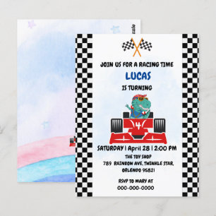 Verjaardag Dinosaurus raceauto jongen rood racen k Briefkaart