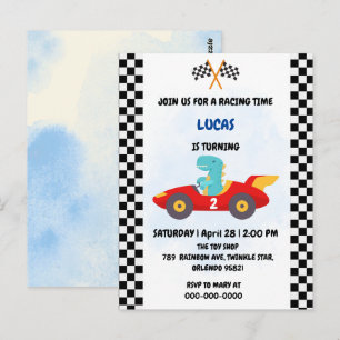 Verjaardag Dinosaurus raceauto jongen rood racen k Briefkaart