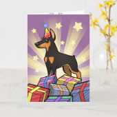 Verjaardag Doberman Pinscher (puntige oren) Kaart (Gele Bloem)