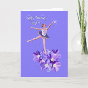 Verjaardag, dochter, ballerina en viooltjes kaart