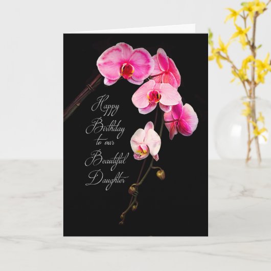 VERJAARDAG - DOCHTER - FUCHSIA ORCHIDS KAART (Gele Bloem)