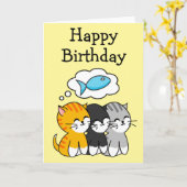 Verjaardag Drie Kitten Kaart (Gele Bloem)