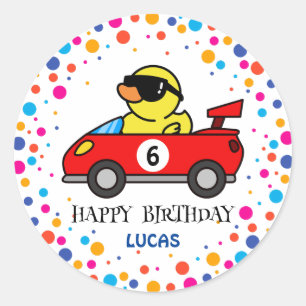 Verjaardag DUCK race auto boy rood racing kind naa Ronde Sticker