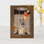 VERJAARDAG - Duitse Herder - Raam- ballonnen Kaart (Gele Bloem)