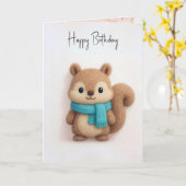 Verjaardag eekhoorn fuzzy voelde met sjaal kaart (Gele Bloem)