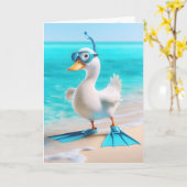 Verjaardag eend met flippers kaart (Gele Bloem)