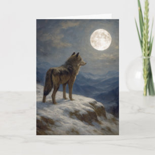 Verjaardag Eenzame Wolf op een Bergtop in het Maan Kaart