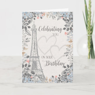 Verjaardag Eiffeltoren met bloemframe  Kaart
