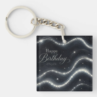 Verjaardag Elegant Zwart Zilver Diamanten Golven Sleutelhanger