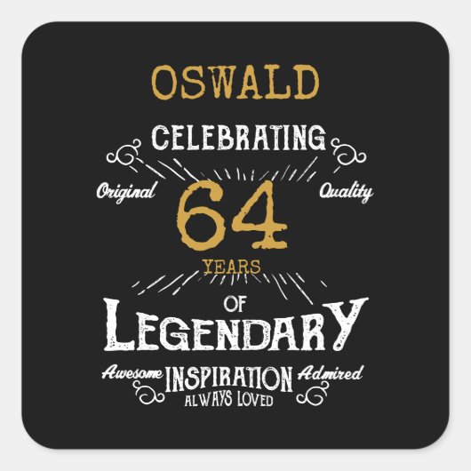 Verjaardag elke leeftijd zwart goud legendarische  vierkante sticker (Voorkant)
