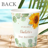 Verjaardag eucalyptus glitter zonnebloem monogram papieren bekers