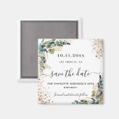 Verjaardag eucalyptus goud glitter save the date magneet (Voorkant / Achterkant)