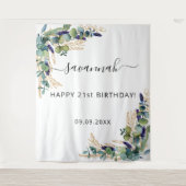 Verjaardag eucalyptus groen bladgoud monogram wandkleed (Voorkant)