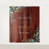 Verjaardag eucalyptus groen rustiek bruin hout wandkleed (Voorkant)