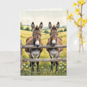 Verjaardag ezels staan achter een hek kaart (Gele Bloem)