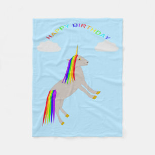 Verjaardag Fantasie Eenhoorn Regenboog en Wolken Fleece Deken