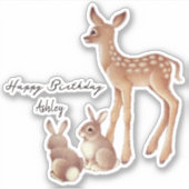 Verjaardag Fawn en Bunnies Sticker (Voorkant)