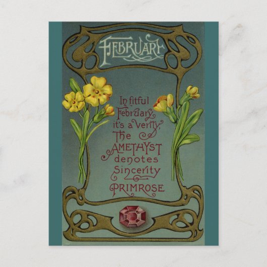 Verjaardag februari Primrose & Amethyst Briefkaart (Voorkant)