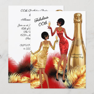 Verjaardag Feest Rode Gouden Jurken Champagne Fees Kaart