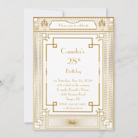 Verjaardag feest uitnodiging vrouw, grote Gatsby, (Voorkant)