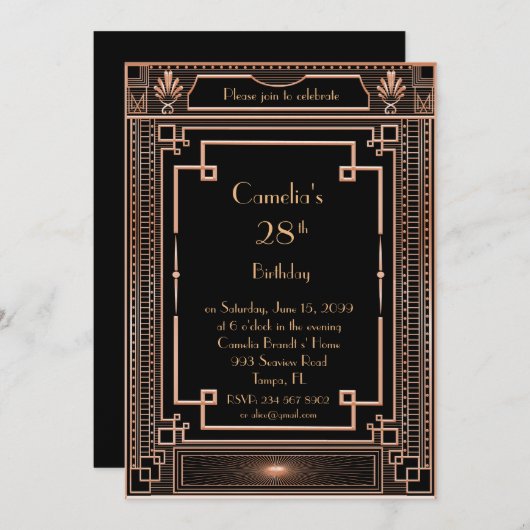 Verjaardag feest uitnodiging vrouw, grote Gatsby, (Voorkant / Achterkant)