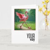 Verjaardag Flamingo met parels en pompen Kaart (Gele Bloem)