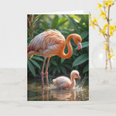 Verjaardag Flamingo Moeder en Kuiken Kaart (Gele Bloem)