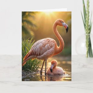 Verjaardag Flamingo Moeder en Kuiken Kaart