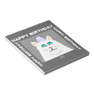 Verjaardag Fluffy White Cat Notitieblok