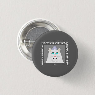Verjaardag Fluffy White Cat Ronde Button
