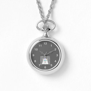 Verjaardag Fluffy White Cat Silver Ketting Horloge