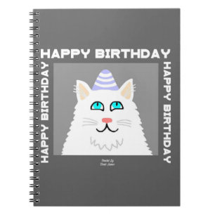 Verjaardag Fluffy White Cat Spiral Notitieboek