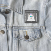 Verjaardag Fluffy White Cat Square Button (In situ)
