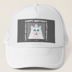 Verjaardag Fluffy Witte Kat Trucker Hoed Pet