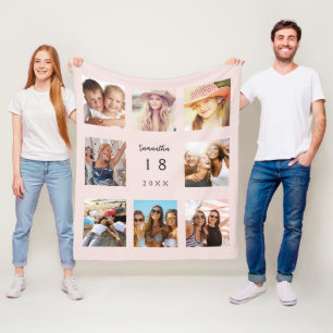 Verjaardag foto collage blush roze meisje vrouw fleece deken