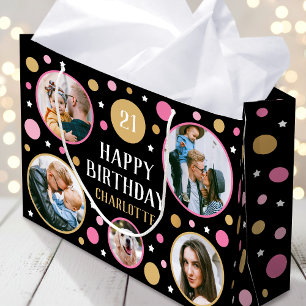 Verjaardag Fotocollage Elke Leeftijd 21ste Roze Groot Cadeauzakje