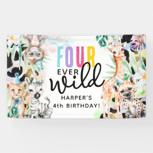 VERJAARDAG FOUR ever Wild! Safari Dieren 4 jaar Spandoek